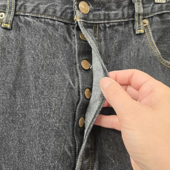 Levi's 501 Button Fly Black Washed Jeans 38x33 - Picture 2 of 8